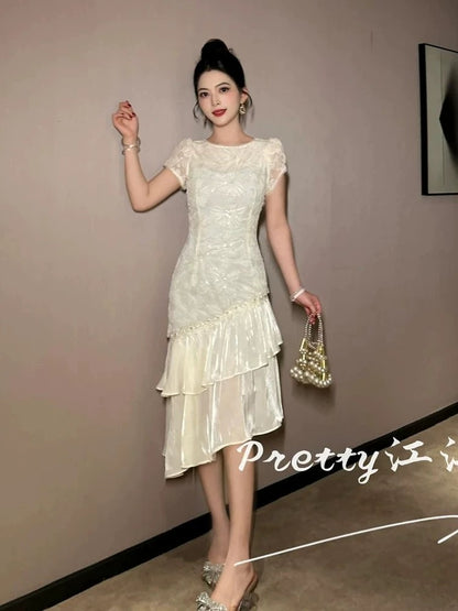 First Love Date Style Dress Women's Clothing 2026 New Style Embroidered Chinese Style Irregular Patchwork Ruffle Skirt