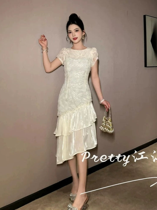 First Love Date Style Dress Women's Clothing 2026 New Style Embroidered Chinese Style Irregular Patchwork Ruffle Skirt