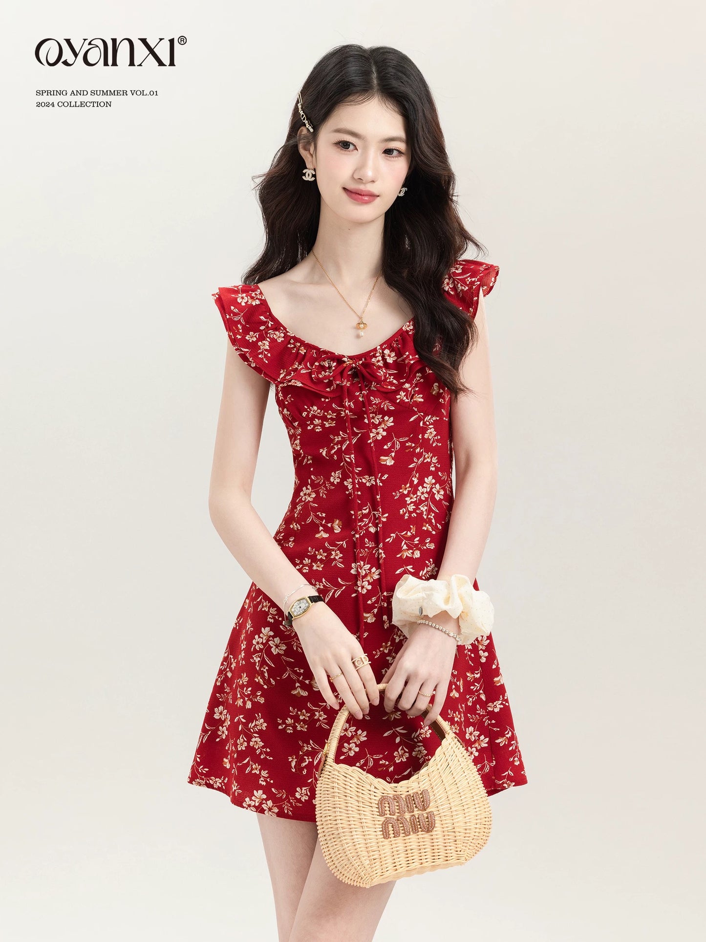 Ouyang Xi's original "The Romance of Anne" French waist dress women's new summer red temperament skirt