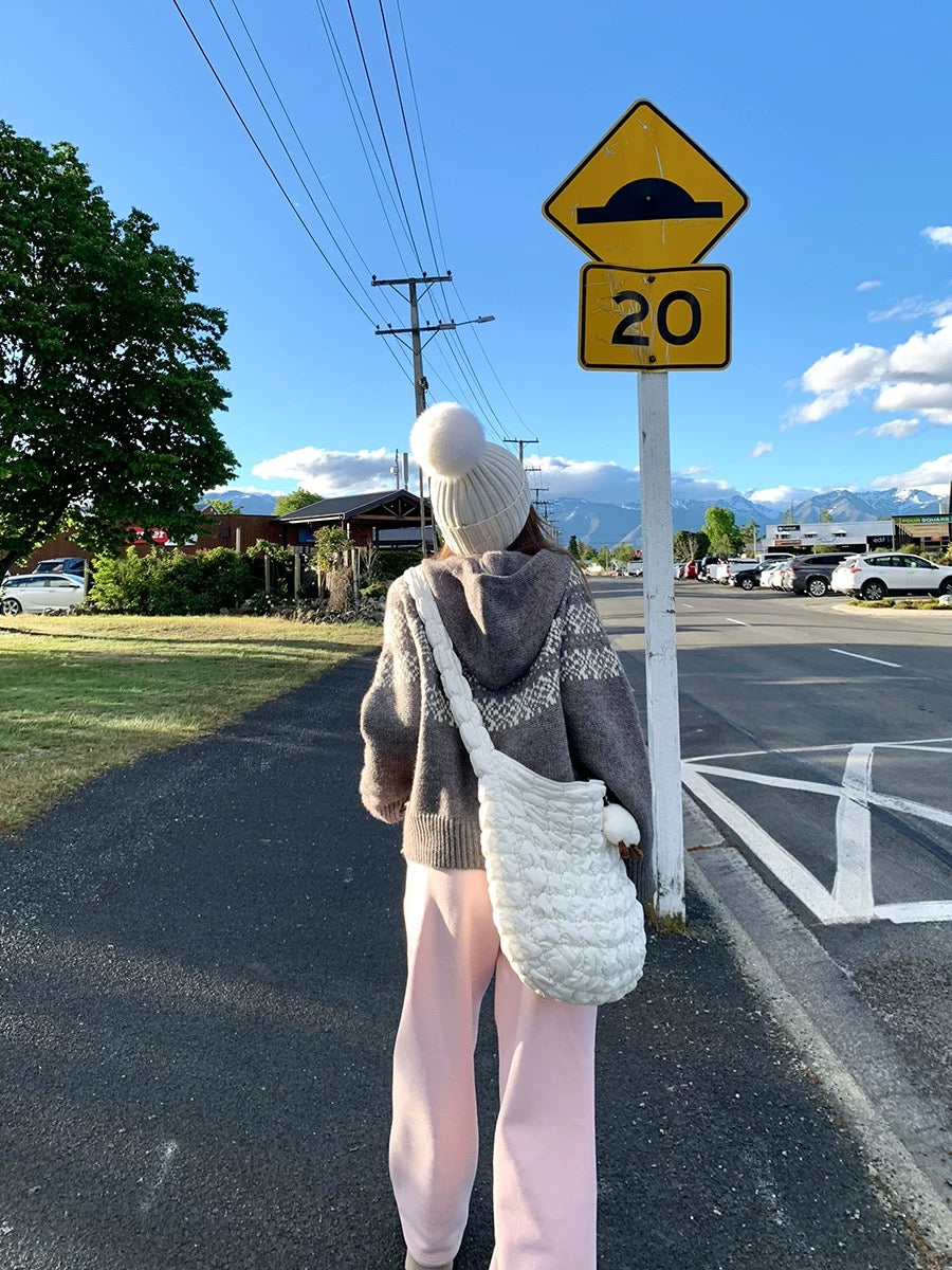 Ashy Snow Nordic Island Retro Jacquard Nordic Fair Island hooded sweater women's knitted cardigan jacket