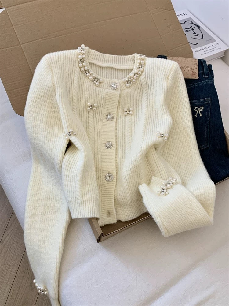Jade Closet direct store recommendation ~ French sweet style beaded design knitted cardigan sweater jacket for women
