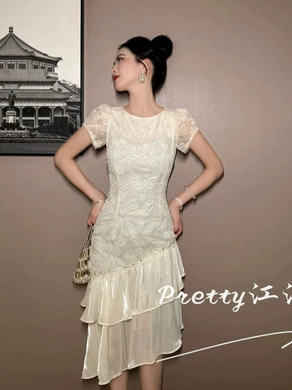 First Love Date Style Dress Women's Clothing 2026 New Style Embroidered Chinese Style Irregular Patchwork Ruffle Skirt