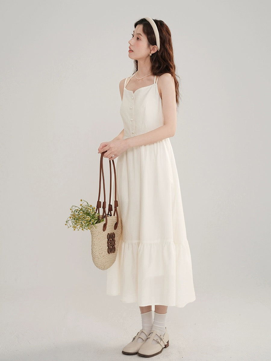 Muyiyi white halterneck suspender dress for women 2024 new early spring French style small waist small white skirt