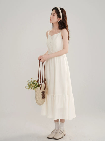 Muyiyi white halterneck suspender dress for women 2024 new early spring French style small waist small white skirt