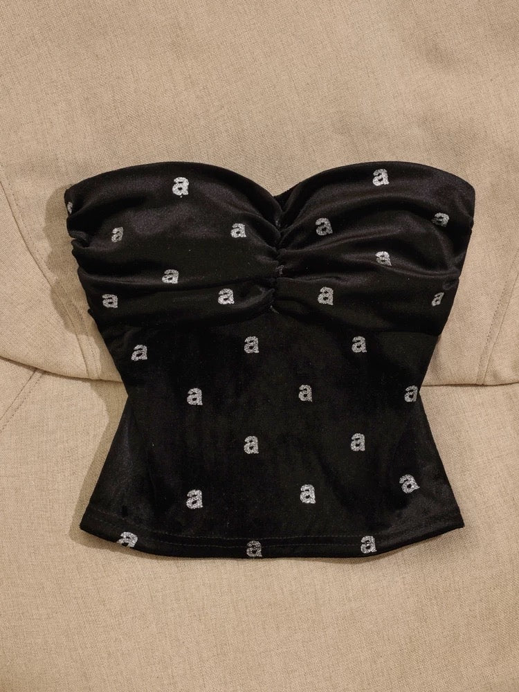 French black chic tube top irregular camisole for women with hot diamonds, beautiful back and slimming hot girl bottoming sleeveless top