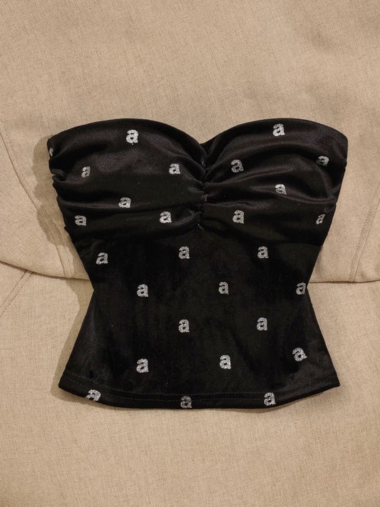 French black chic tube top irregular camisole for women with hot diamonds, beautiful back and slimming hot girl bottoming sleeveless top