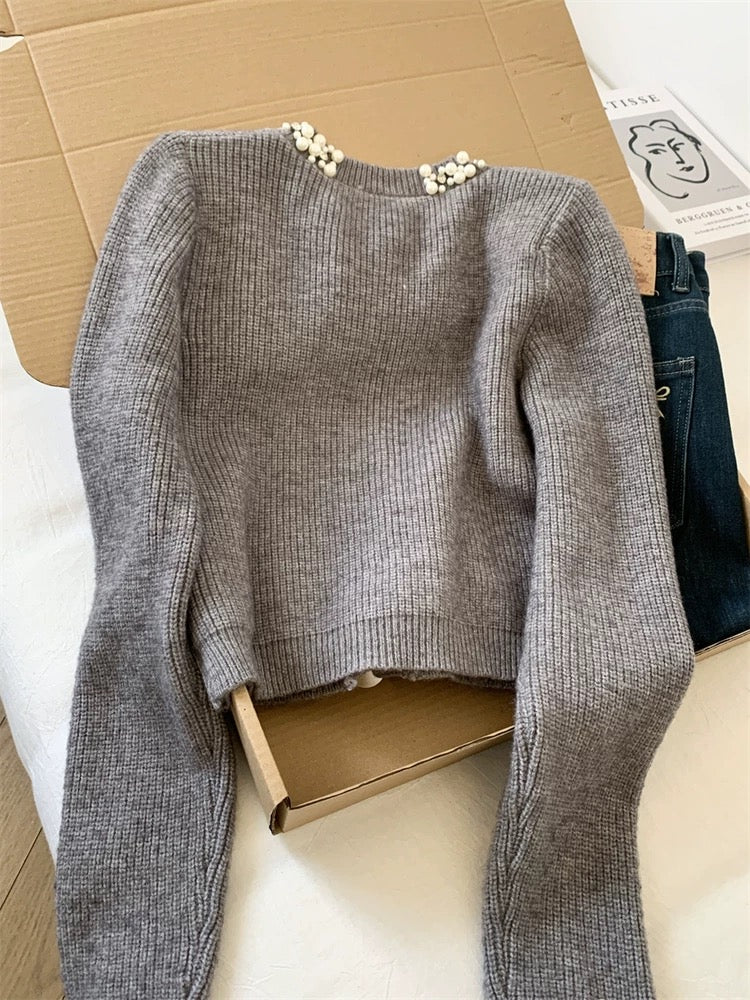 Jade Closet direct store recommendation ~ French sweet style beaded design knitted cardigan sweater jacket for women