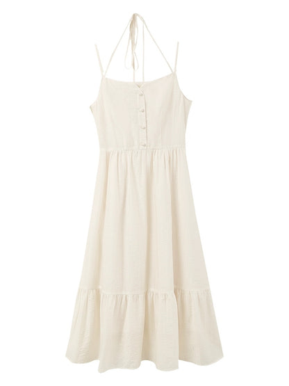 Muyiyi white halterneck suspender dress for women 2024 new early spring French style small waist small white skirt