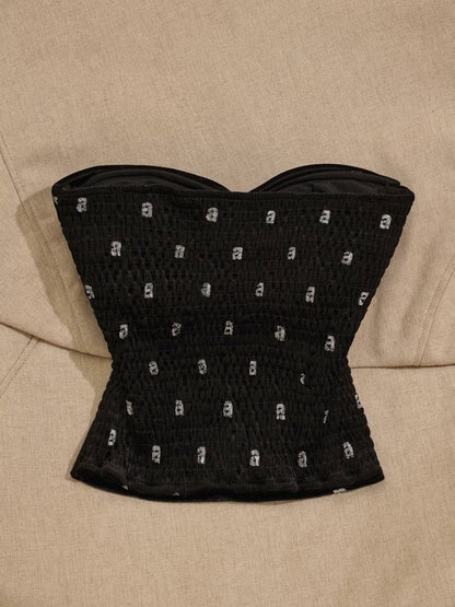 French black chic tube top irregular camisole for women with hot diamonds, beautiful back and slimming hot girl bottoming sleeveless top