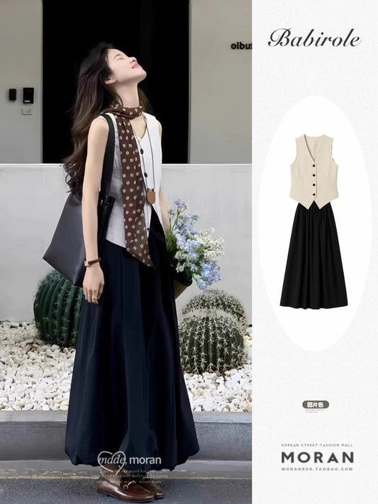 Korean style casual wear a complete set of beautiful summer sleeveless vest vest half-length skirt two-piece suit