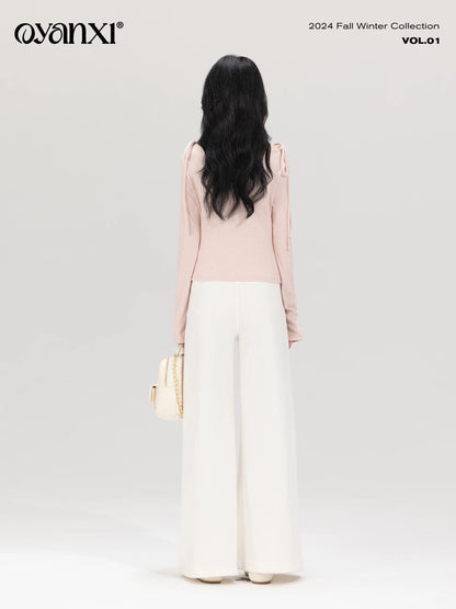 Ouyang Xi's "Dick Denim" Retro White Wide Leg Pants Women's Autumn Fashion Commuting Loose Jeans Suit