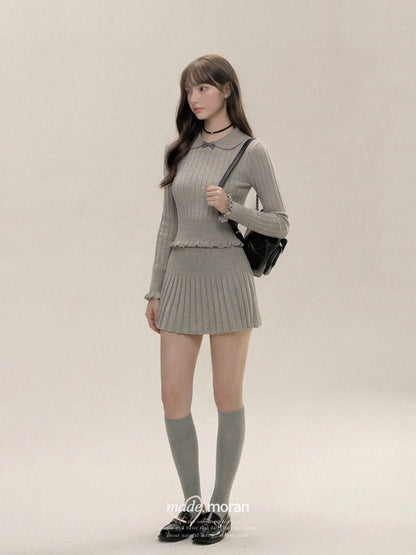 French-style gray knitted skirt suit for women, autumn and winter 2025 new style, super beautiful pleated short skirt suit