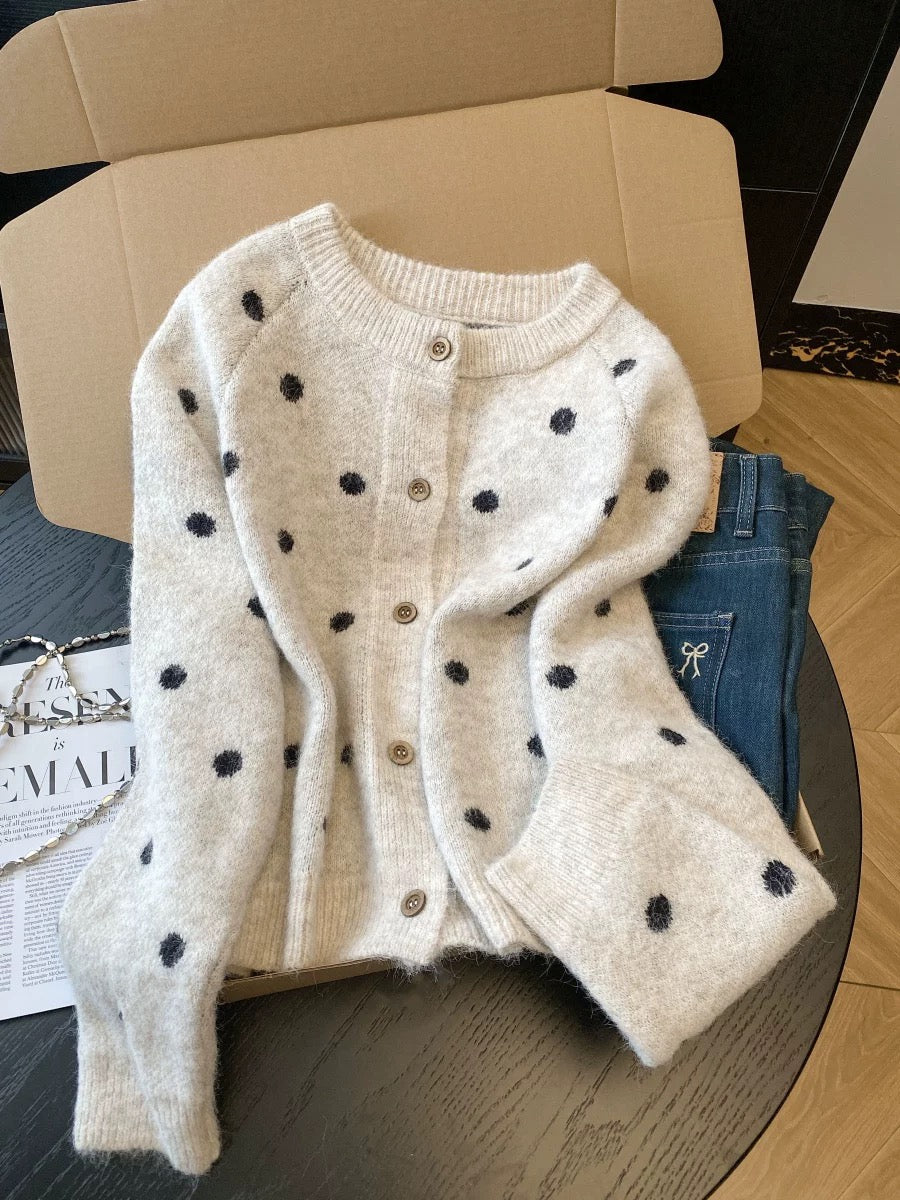 Jade Closet direct store recommendation ~ High-end French sweet style polka dot knitted cardigan sweater jacket for women