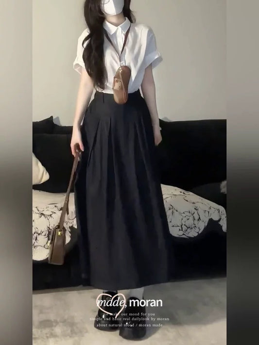 Korean commuting temperament white short-sleeved shirt top half-length skirt two-piece suit high-end casual wear for women