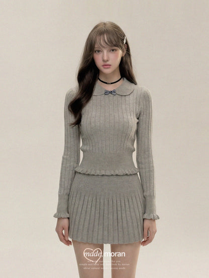 French-style gray knitted skirt suit for women, autumn and winter 2025 new style, super beautiful pleated short skirt suit