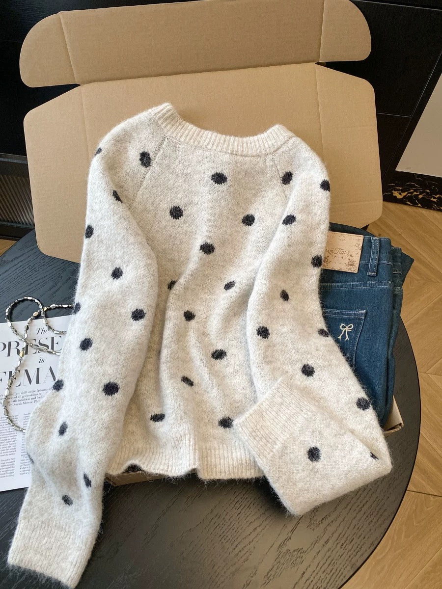 Jade Closet direct store recommendation ~ High-end French sweet style polka dot knitted cardigan sweater jacket for women