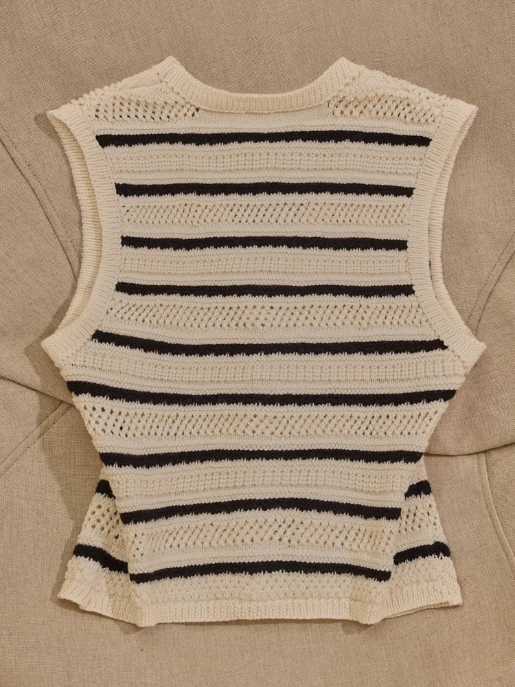 European and American style fashion new women's sexy striped bottoming top solid color slimming slimming hollow camisole trendy