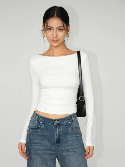 NEVA HU black tight-fitting bottoming shirt long-sleeved T-shirt for women autumn new slim fit inner short top