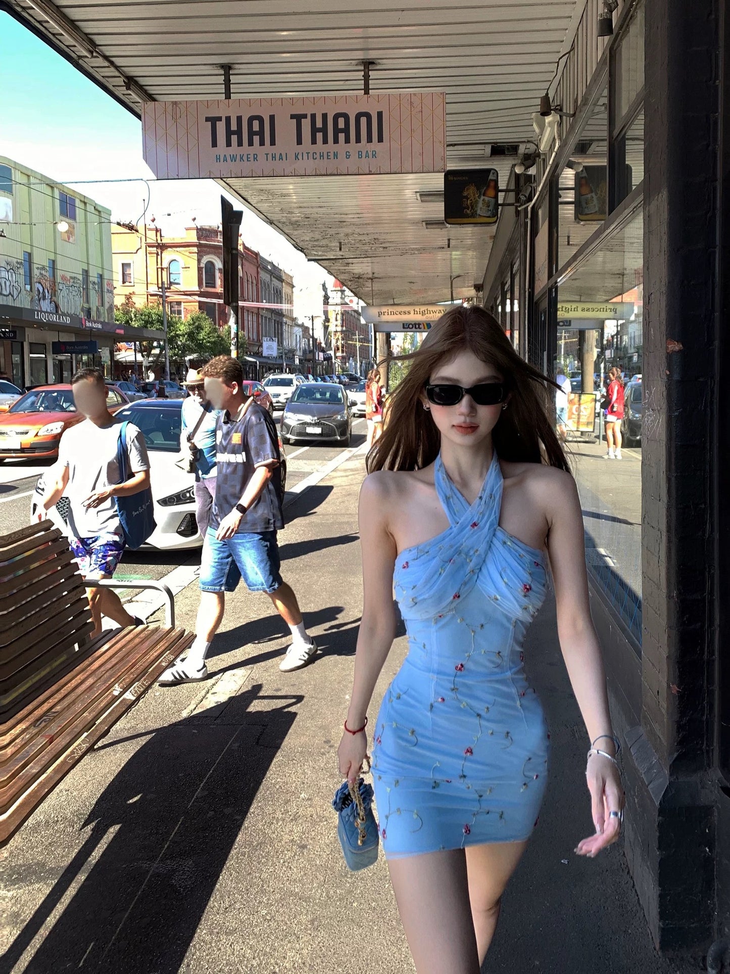 Tongiiuu ■ Sydney Holiday Mesh Halter Neck Dress Women's Slim Fit Bodycon Mini Skirt with Bra Pads