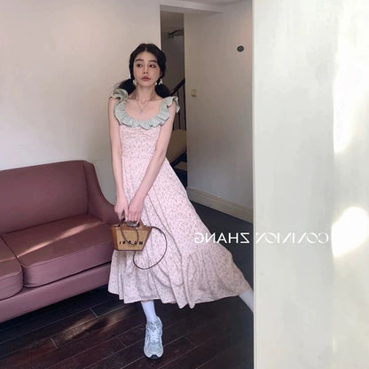 "Clearout" 2024 new style ruffled one-shoulder floral dress for women, high-end long skirt for women, summer