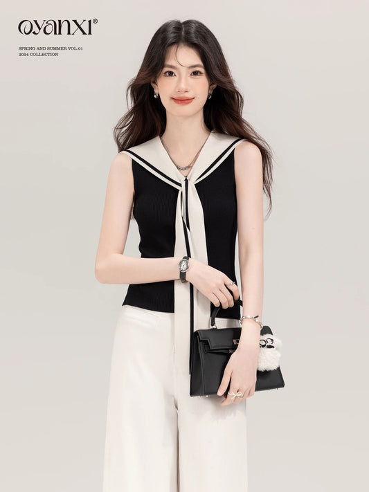 Ouyang Xi's "College Representative" Niche Unique Chic Vest Women's Summer New Casual Black Top Suit