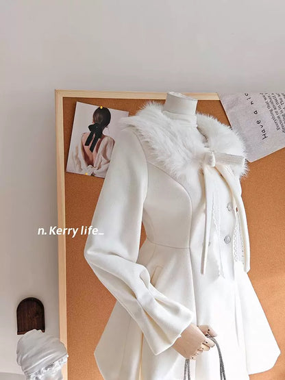Kerry's most popular winter coat this year "Winter Heroine" Thousand Gold Fur Collar Waist Woolen Coat