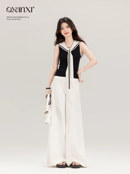 Ouyang Xi's "College Representative" Niche Unique Chic Vest Women's Summer New Casual Black Top Suit