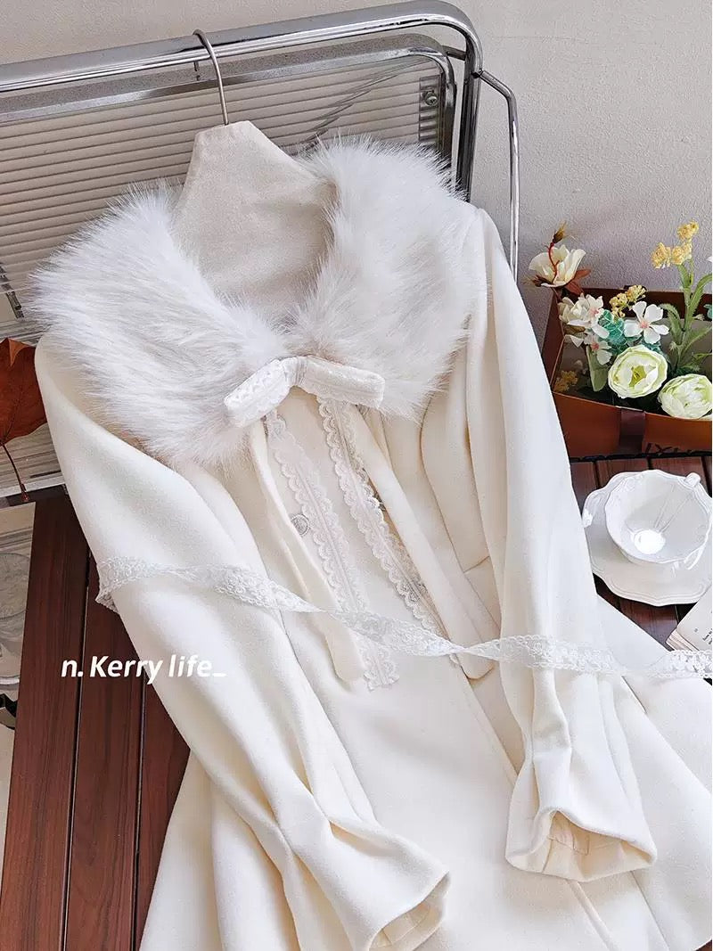 Kerry's most popular winter coat this year "Winter Heroine" Thousand Gold Fur Collar Waist Woolen Coat