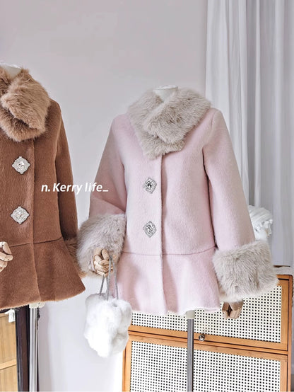 Kerry autumn and winter Showa daughter's main recommendation *Snow country wool cloak coat, gold-like short woolen jacket