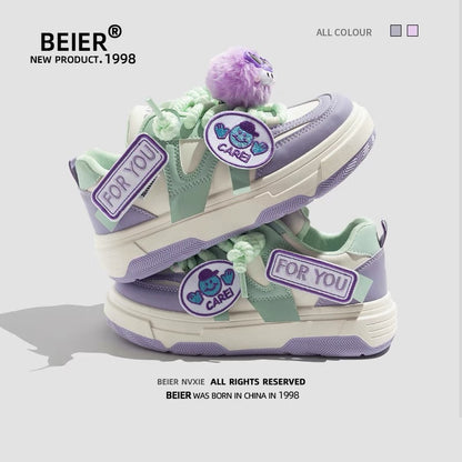 BEIER original customized sneakers for women 2024 spring new niche design thick-soled student versatile casual white shoes