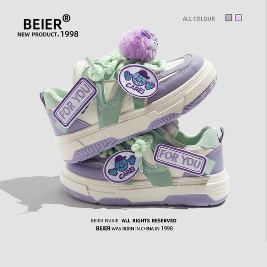 BEIER original customized sneakers for women 2024 spring new niche design thick-soled student versatile casual white shoes