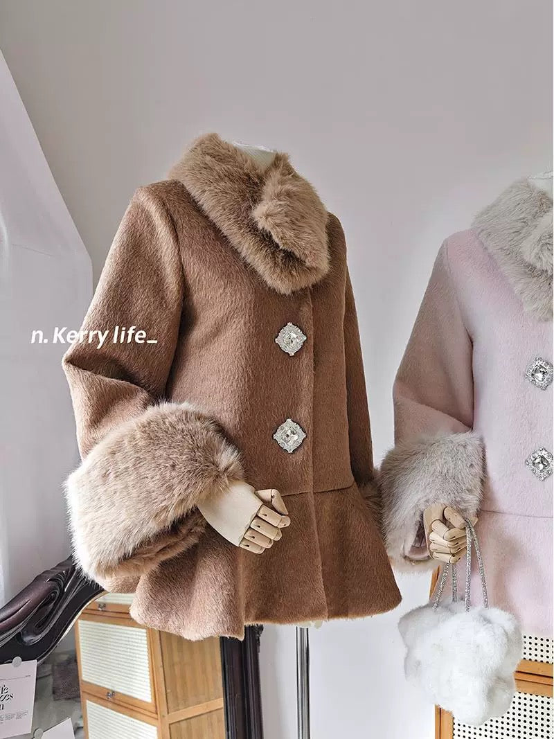 Kerry autumn and winter Showa daughter's main recommendation *Snow country wool cloak coat, gold-like short woolen jacket