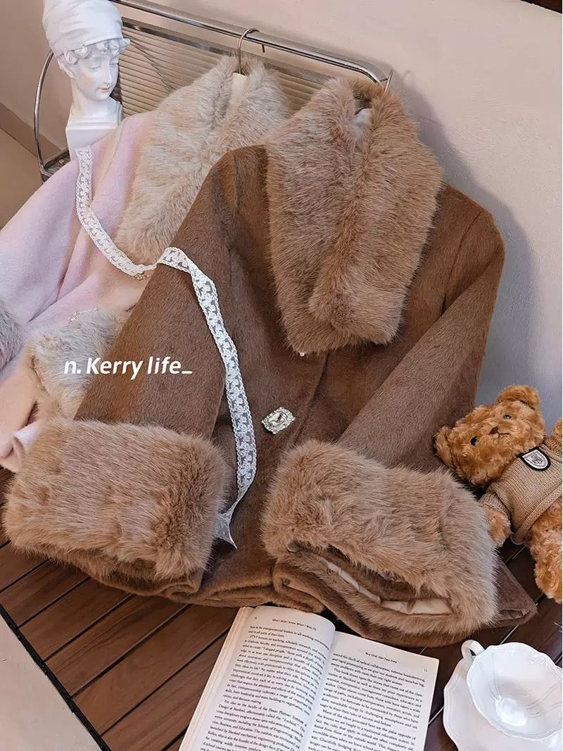 Kerry autumn and winter Showa daughter's main recommendation *Snow country wool cloak coat, gold-like short woolen jacket
