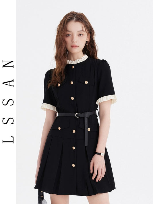 Li Shisan LSSAN summer women's short skirt petite light luxury dress belt women's high-end small fragrance skirt