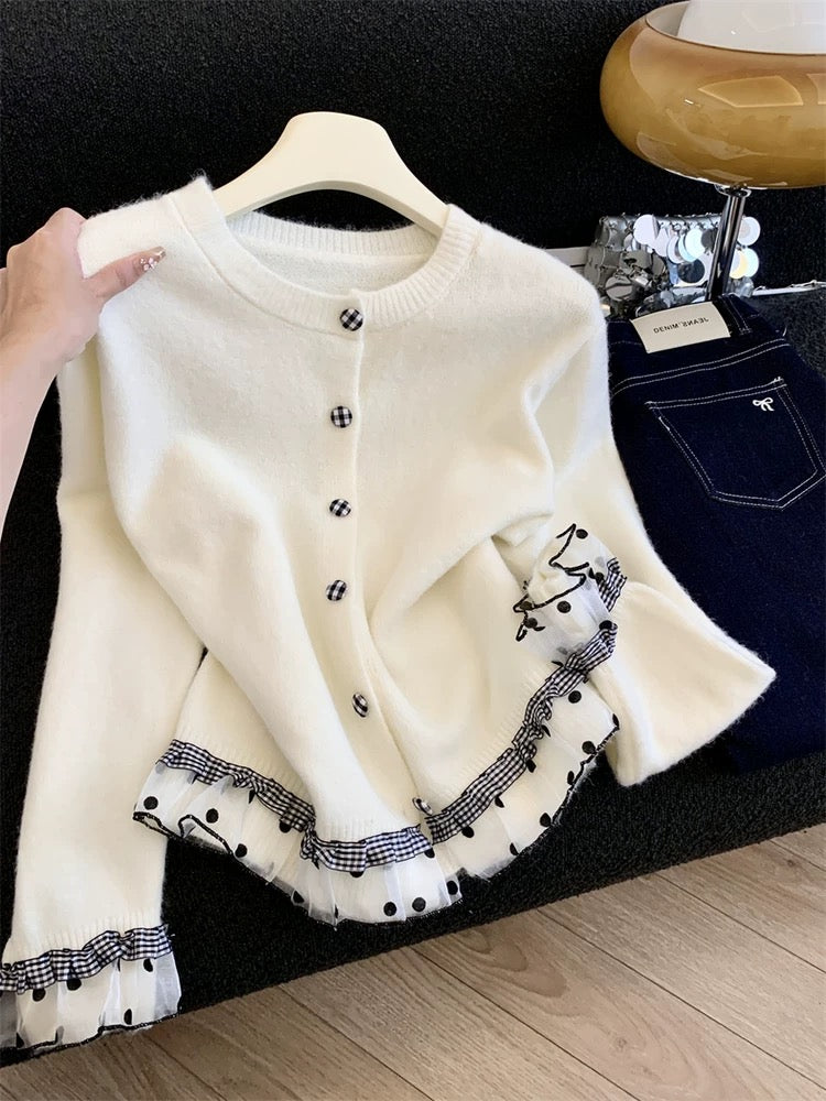 Jade Closet direct store recommendation ~ Medela sweet style design spliced knitted cardigan sweater jacket