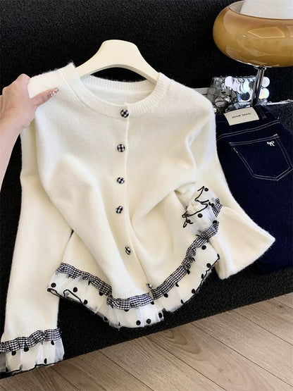 Jade Closet direct store recommendation ~ Medela sweet style design spliced knitted cardigan sweater jacket