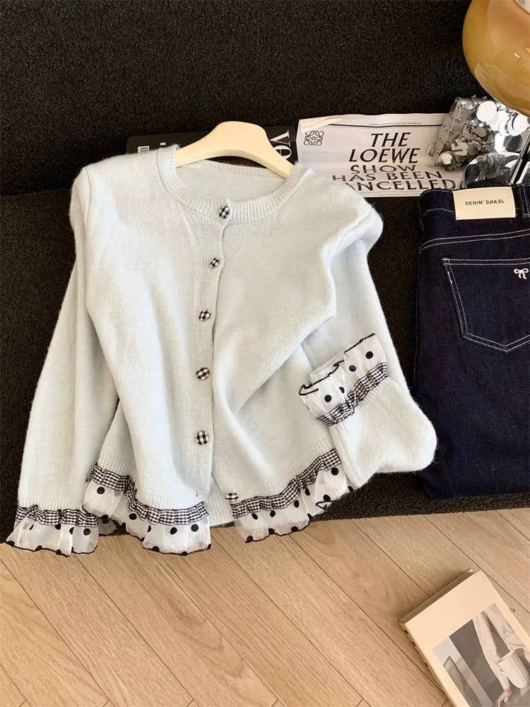 Jade Closet direct store recommendation ~ Medela sweet style design spliced knitted cardigan sweater jacket