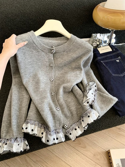 Jade Closet direct store recommendation ~ Medela sweet style design spliced knitted cardigan sweater jacket