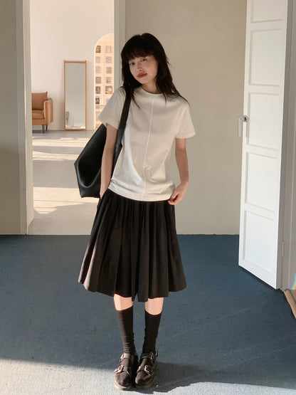 eighthmonth solid color design niche short-sleeved shoulder t-shirt women's summer new white top