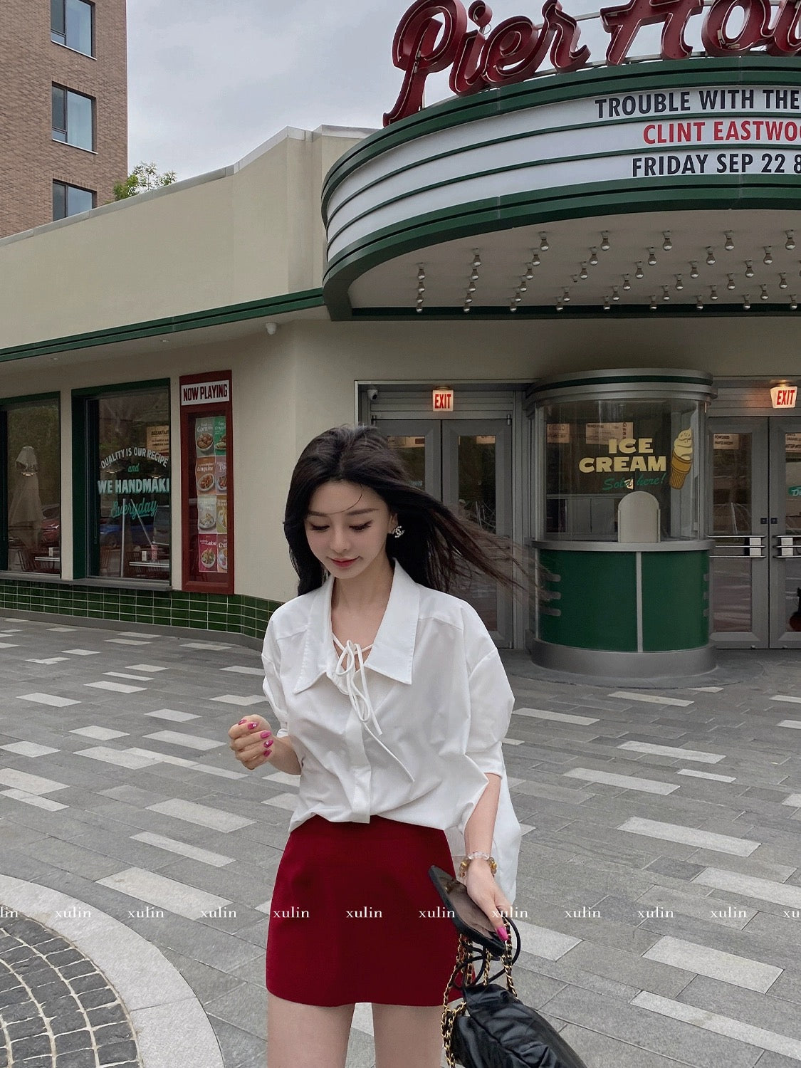 MINI STUDIO Xu Lin "Milan White Shirt" private commuting lapel lace-up discreet mid-sleeve shirt