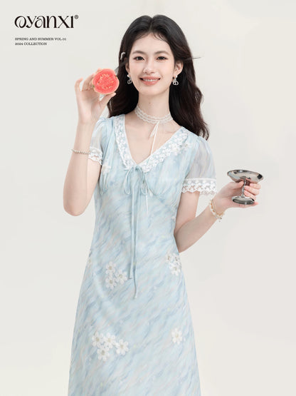 Ouyang Xi's "Land of Dreams" French summer new temperament waist long skirt for small women commuting dress