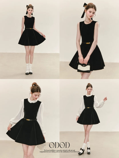 QDQD Rich Heiress Black Velvet Mini Dress - Slim Fit, High-End Sleeveless Vest Dress