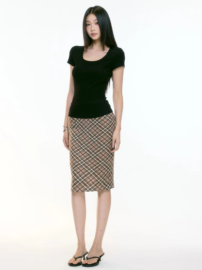 WITHMIN black t-shirt for women with slim waist and short sleeves for women in summer, slimming, pure desire, unique and beautiful waist top