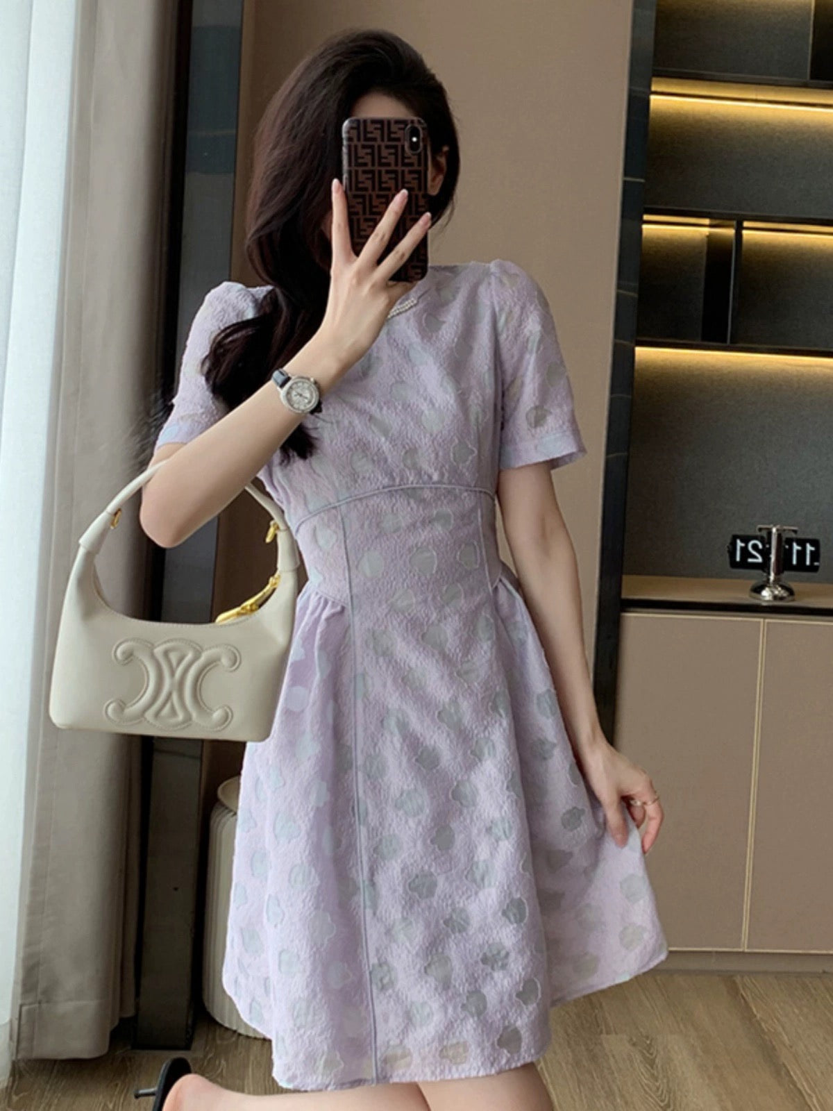 French style purple dress for women summer 2024 new style waist slimming high-end temperament short skirt