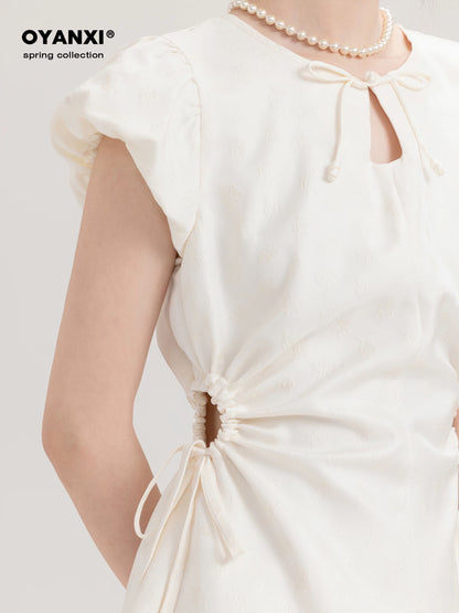 Ouyang Xi's "Moonlight Handwriting" Limited Time Discount Autumn Chinese Solid Color Waist Short Dress for Women