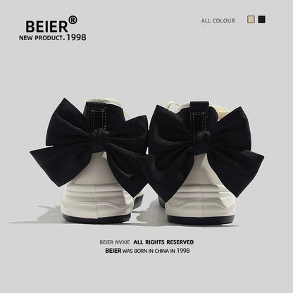 BEIER canvas shoes for women spring breathable 2024 new white shoes high-top women's shoes versatile thick-soled casual shoes