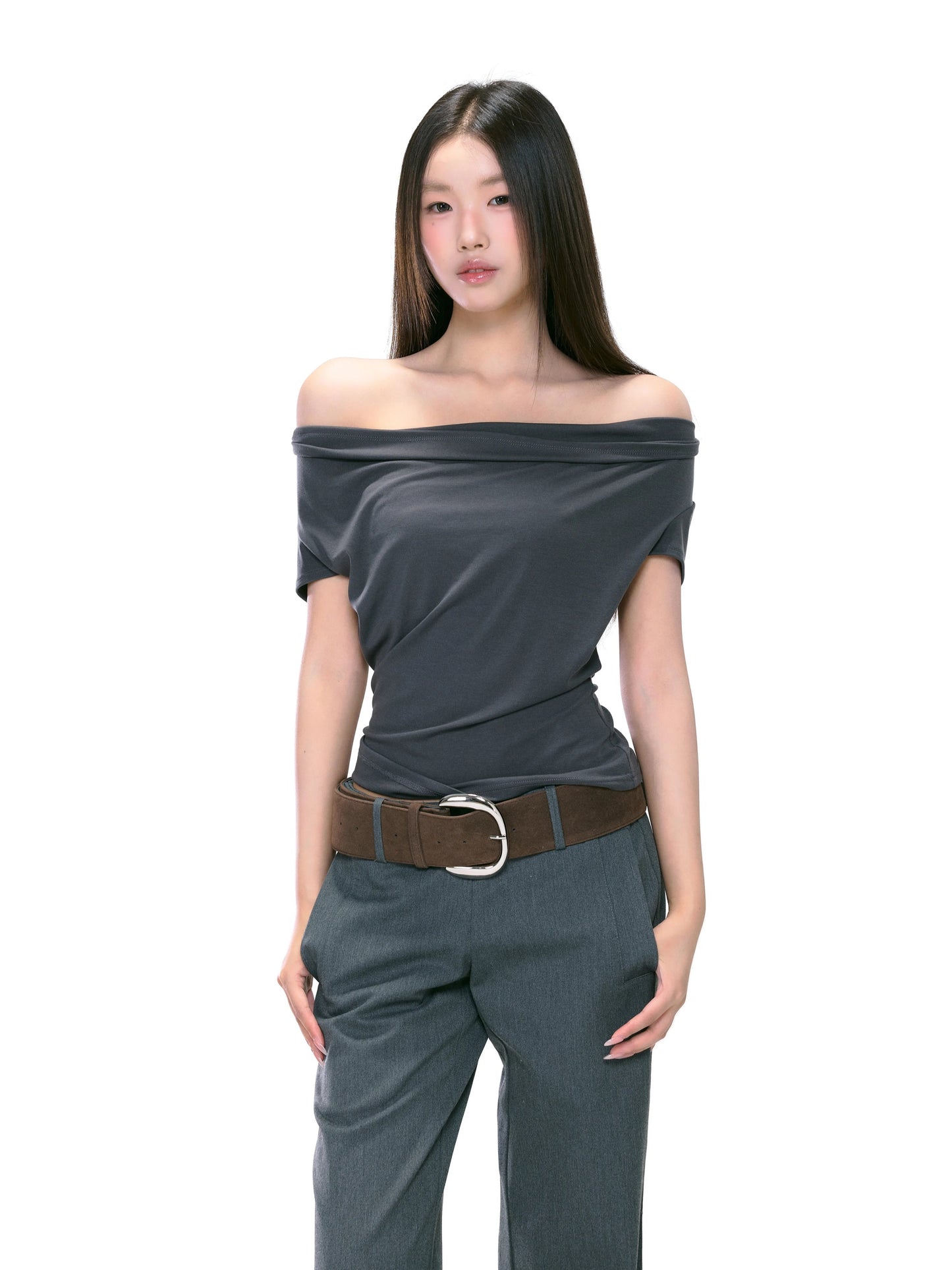 WITHMIN one-shoulder tops new summer off-shoulder sexy hot girl pure desire waist slimming short-sleeved women's T-shirt
