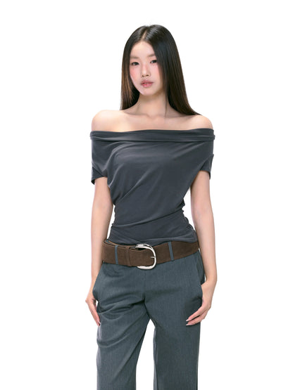 WITHMIN one-shoulder tops new summer off-shoulder sexy hot girl pure desire waist slimming short-sleeved women's T-shirt