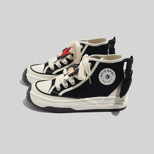 BEIER canvas shoes for women spring breathable 2024 new white shoes high-top women's shoes versatile thick-soled casual shoes