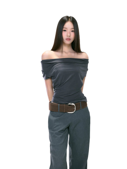 WITHMIN one-shoulder tops new summer off-shoulder sexy hot girl pure desire waist slimming short-sleeved women's T-shirt